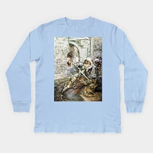 Lancelot Kills The Dragon - Arthur Rackham Kids Long Sleeve T-Shirt